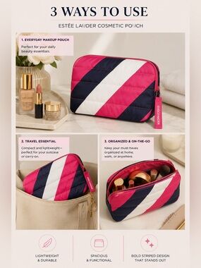 Estee Lauder Pink White Navy Striped Cosmetic Bag